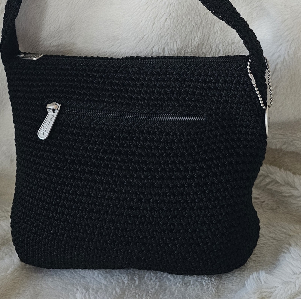 The Sak Crocheted Crochet Craze Crossbody Satchel Bag Black VLS00